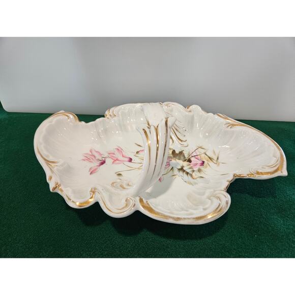 Vintage Double-Sided Bowl with Handle Silesian ceramic, Pink Orchids Flowers - Picture 8 of 10